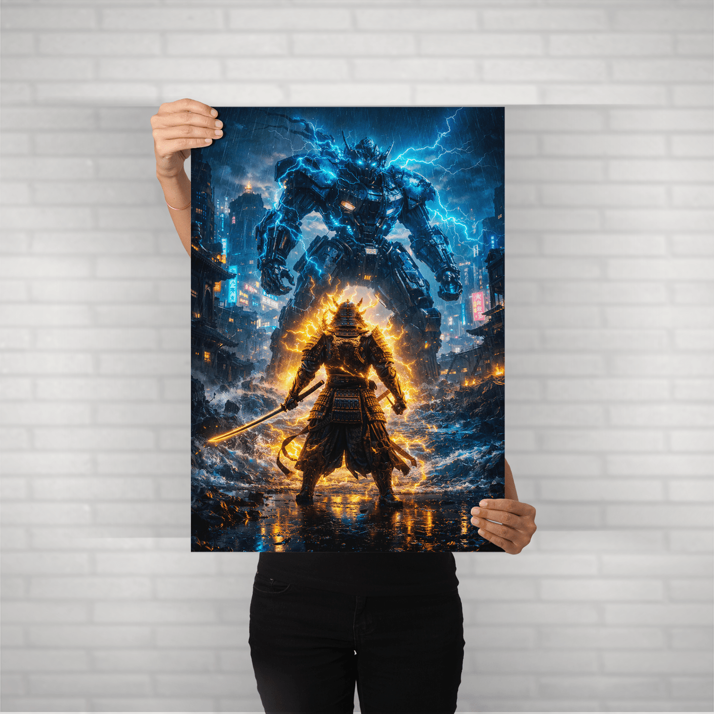stormbreaker: samurai vs cyber titan metal poster - fictioo