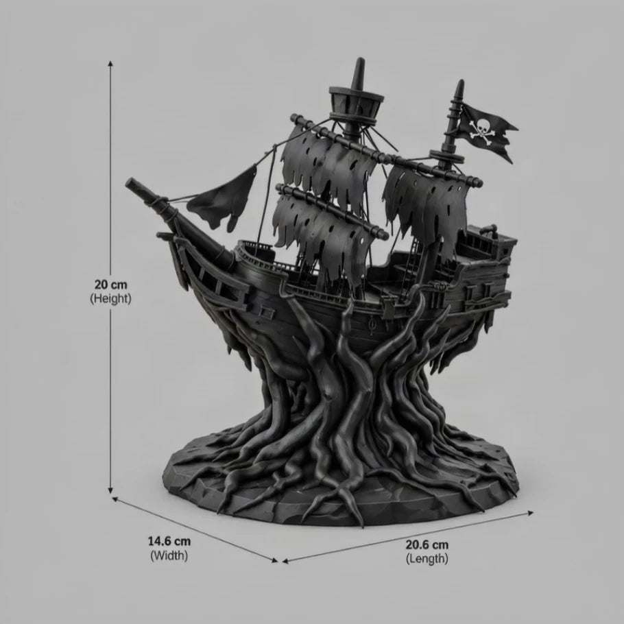 Phantom Pirate Ship desk statue specification sheet - Fictioo