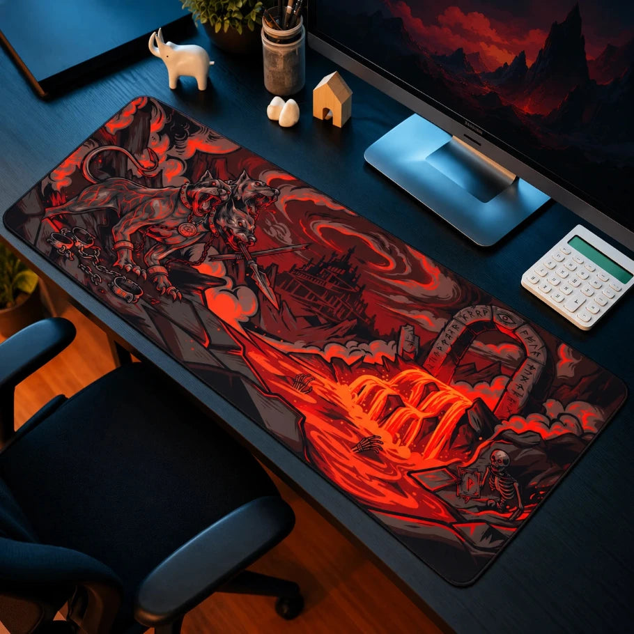 cerberus hellhound xl gaming mousepad with keyboard and mouse - fictioo