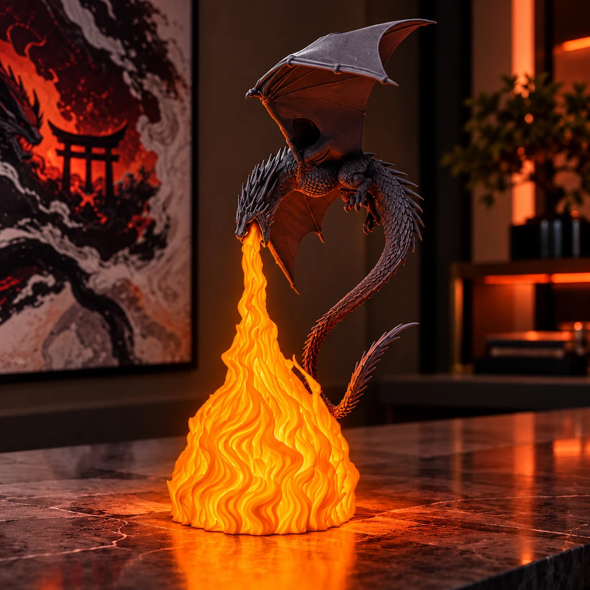 dragon fire breath led lamp | flame dragon night light desk decor