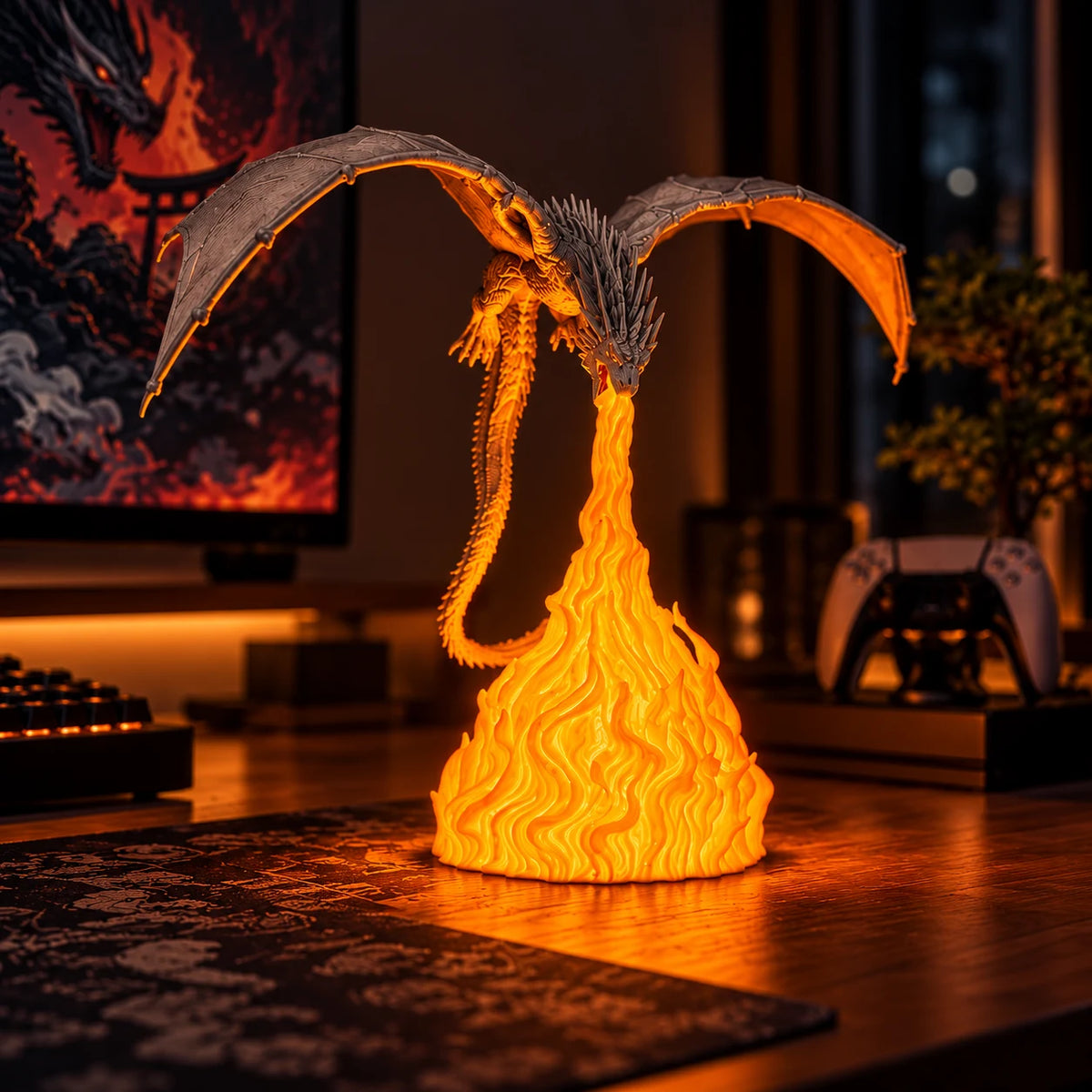 dragon fire breath led lamp | flame dragon night light desk decor