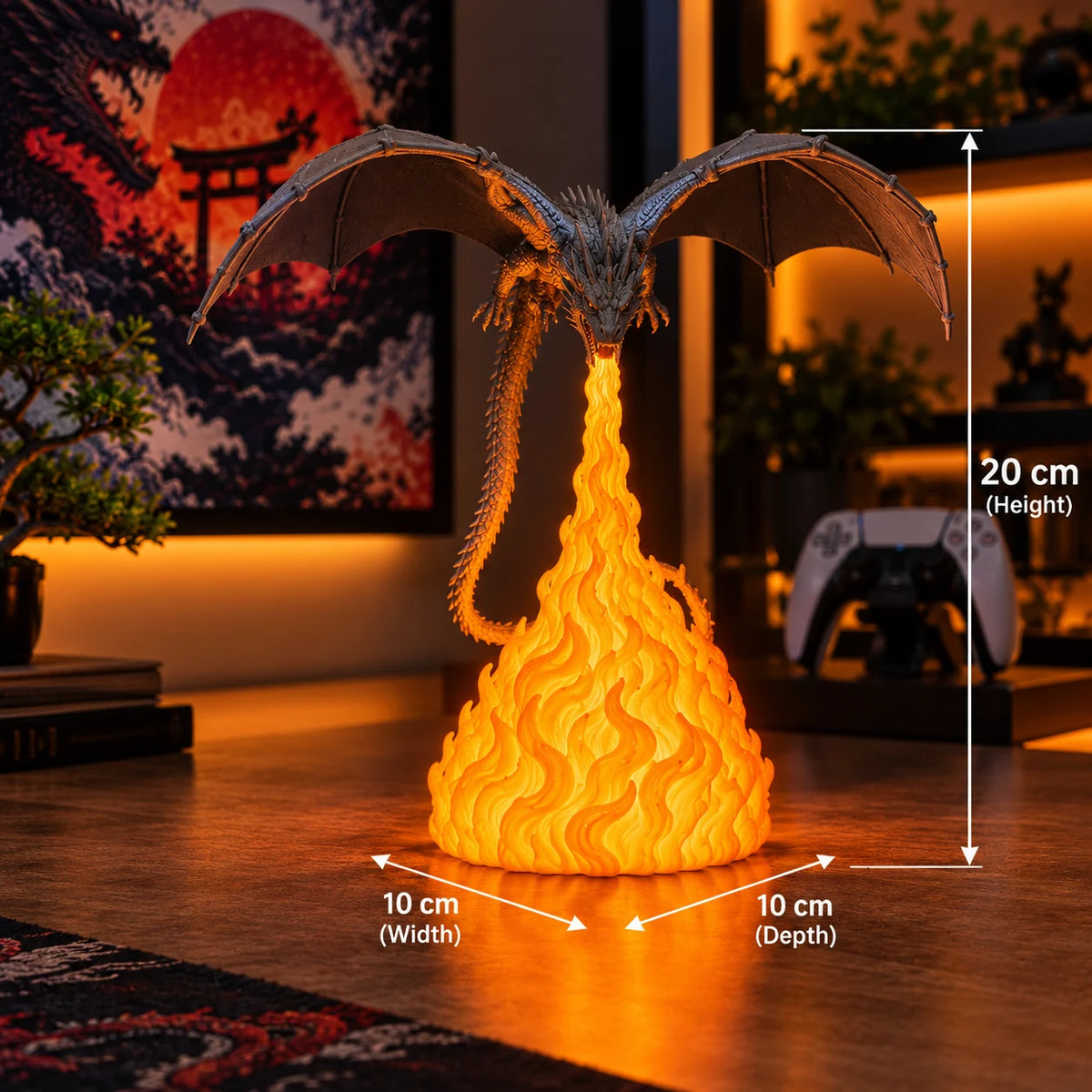 dragon fire breath led lamp | flame dragon night light desk decor