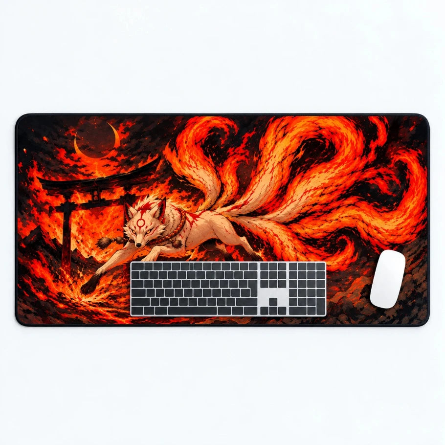 Nine-tailed fox XL gaming mousepad with keyboard and mouse - Fictioo