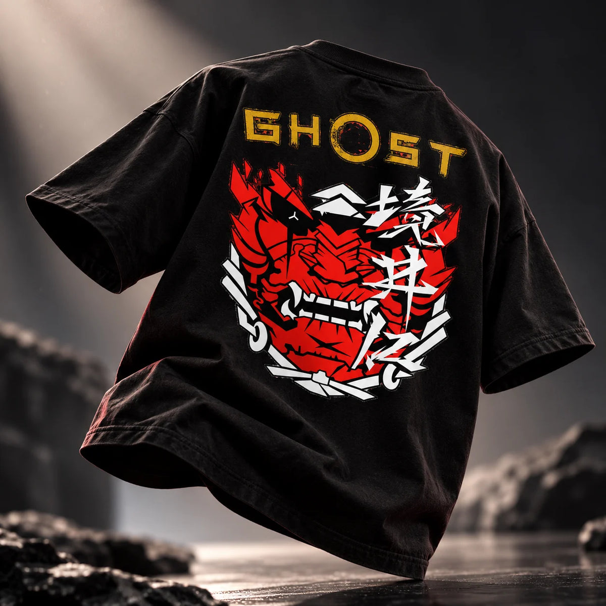 Oni Phantom The Ghost oversized t-shirt, front graphic view - Fictioo