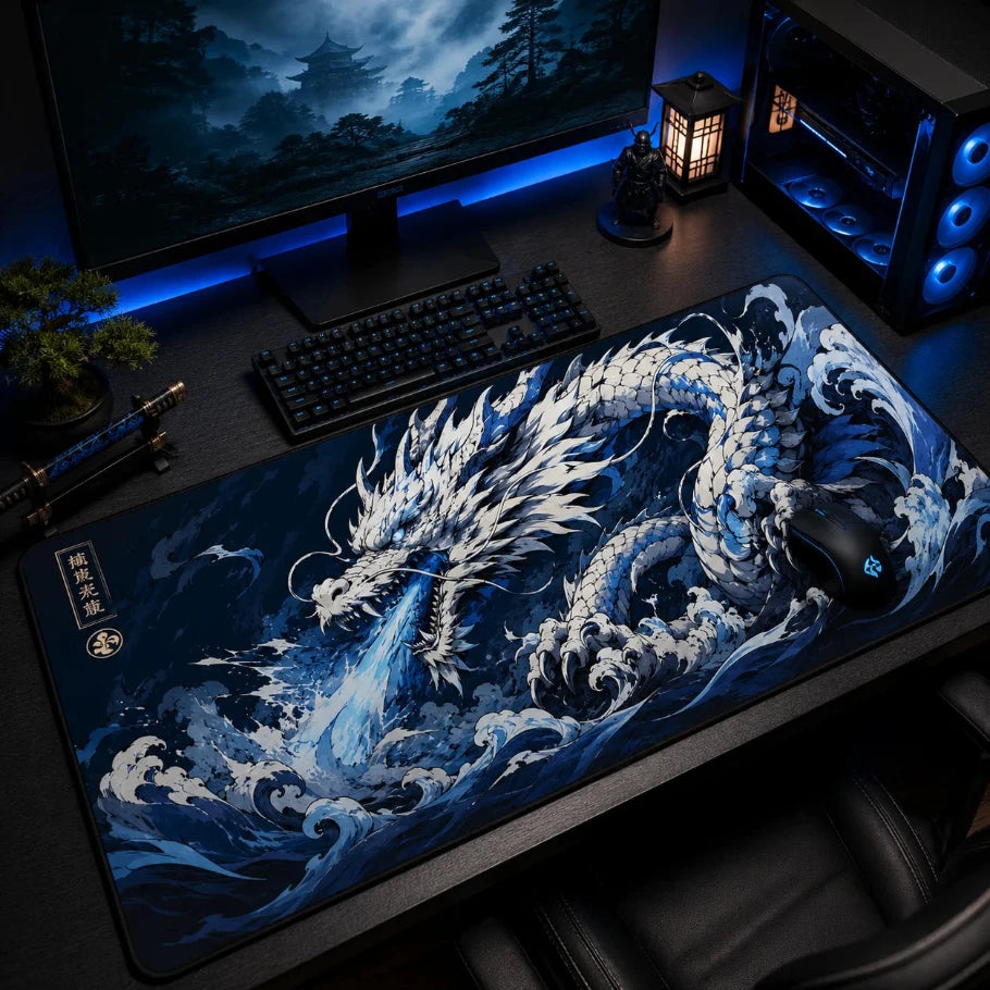 Frost Wyvern Deskmat on table