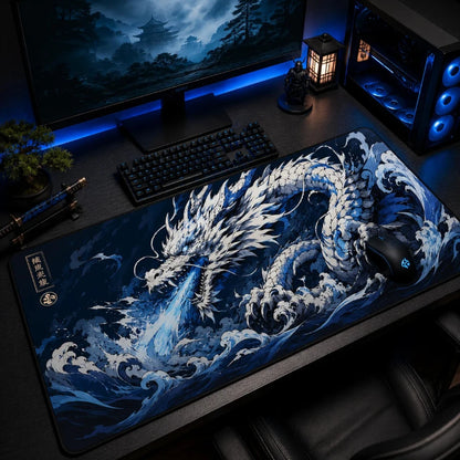 Frost Wyvern Deskmat on table