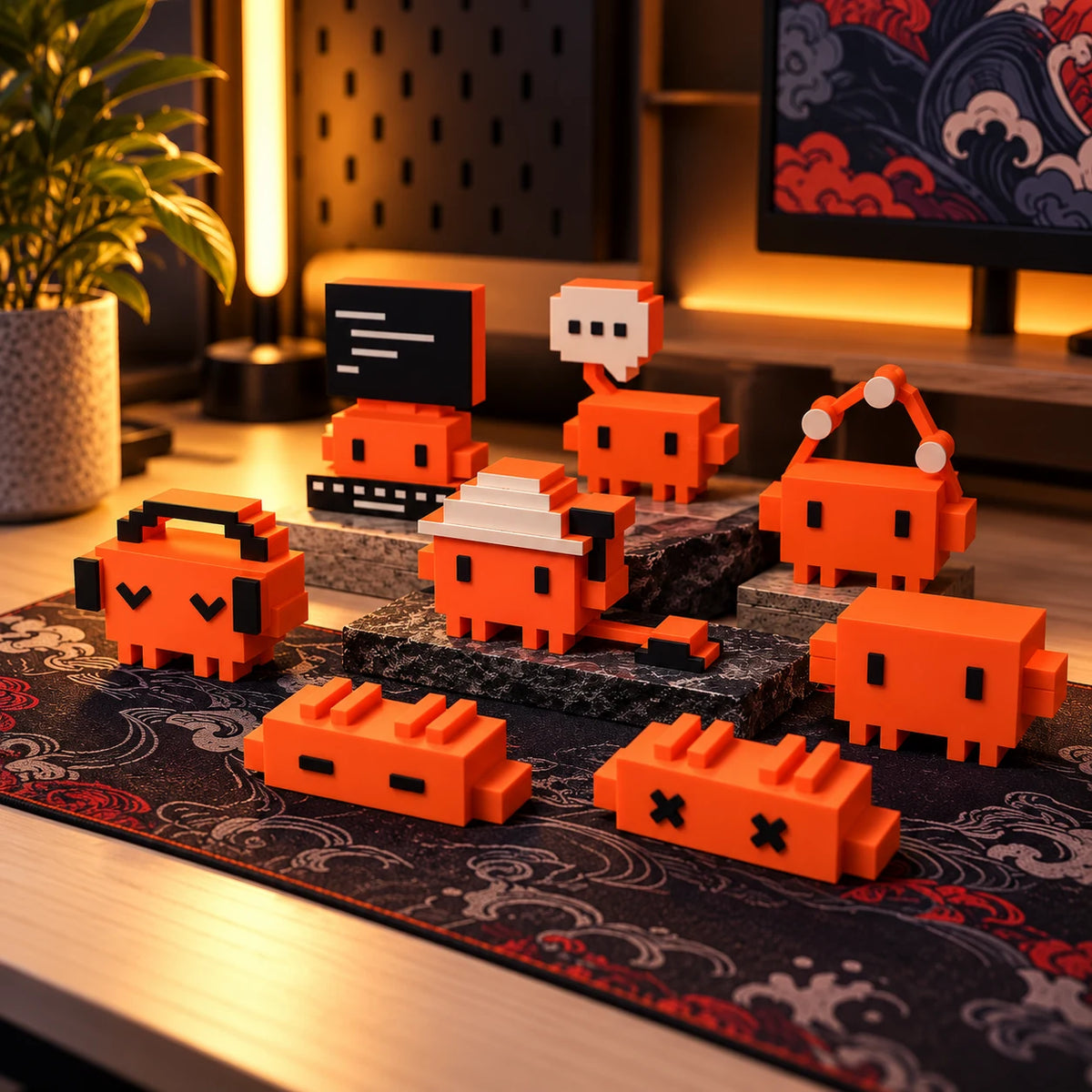 tiny coders pixel mascot set of 8 | developer desk figurines