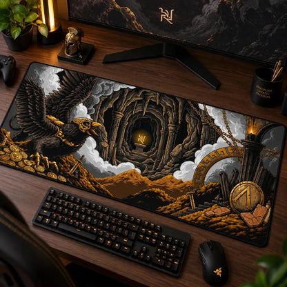 raven-guardian-deskmat-9097688 Raven guardian gaming deskmat on a PC desk setup - XL extended mouse pad - Fictioo