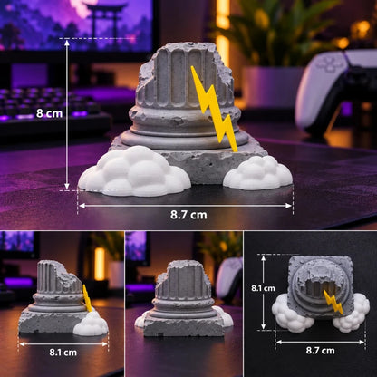 Olympus Pillar gaming controller stand with dimensions of 8.1 cm x 8.7 cm x 8 cm shown from multiple angles