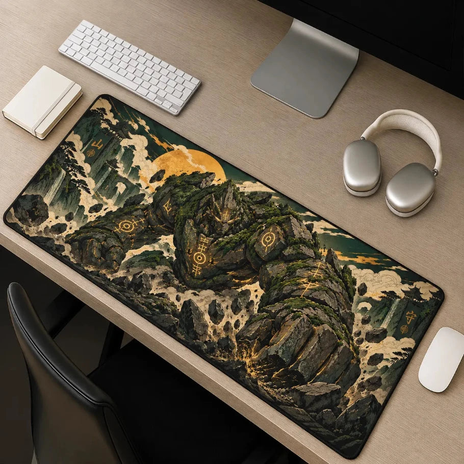 An ancient mountain Earth Colossus Guardian Deskmat Side view