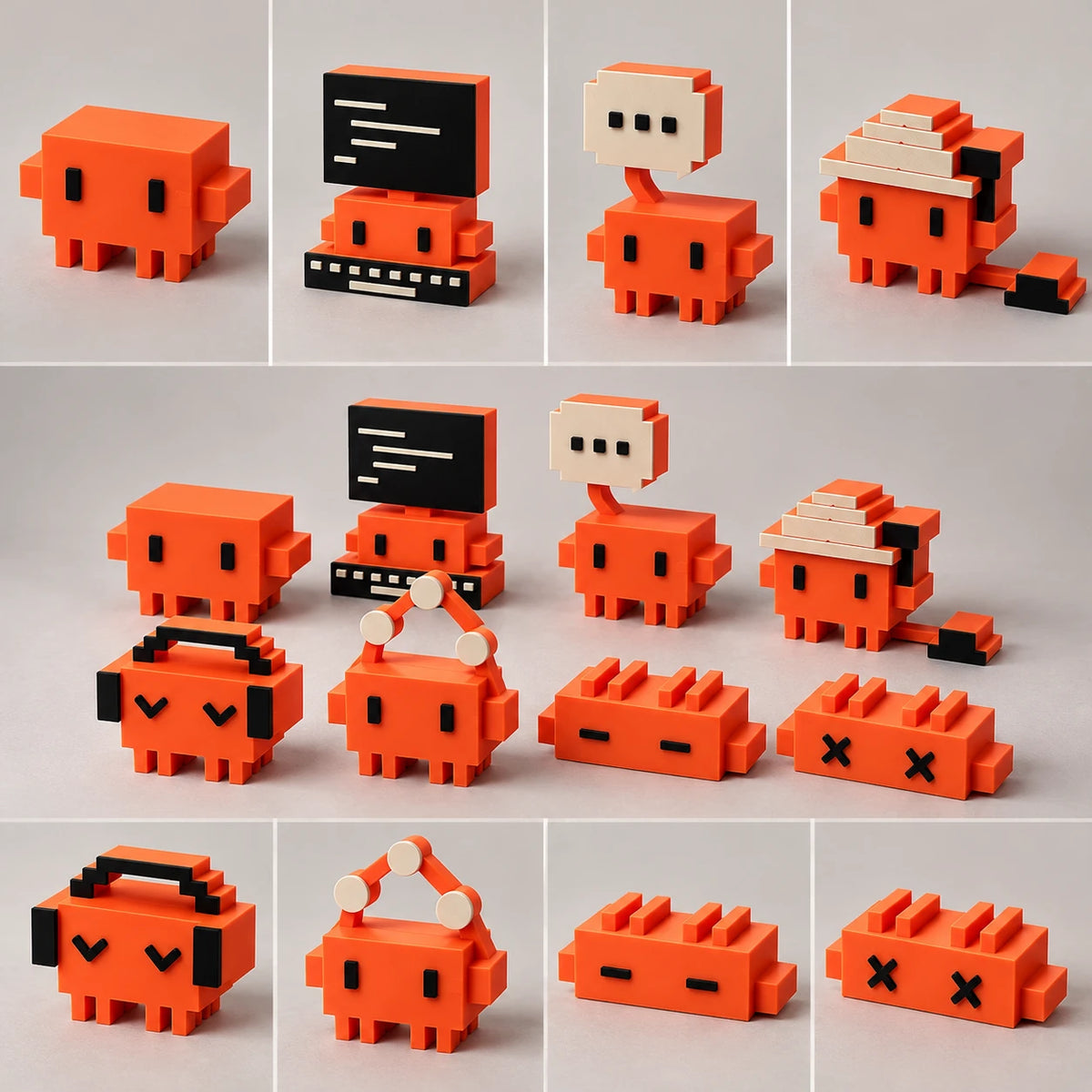 tiny coders pixel mascot set of 8 | developer desk figurines