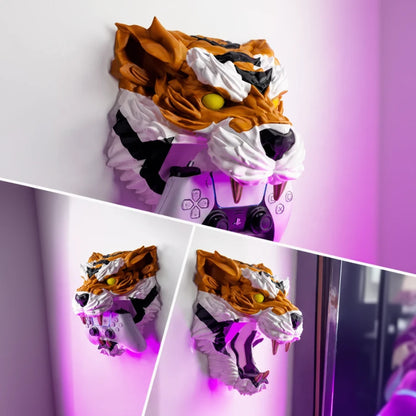 Gaming controller with tiger head design on a white background