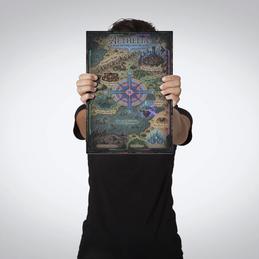 Aethelia – Map of the Lost Realms Metal Poster - Fictioo