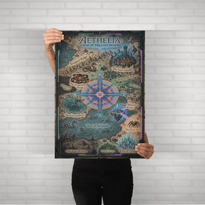 Aethelia – Map of the Lost Realms Metal Poster - Fictioo