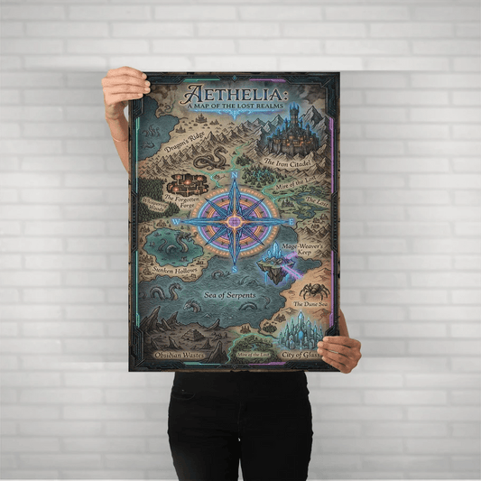 Aethelia – Map of the Lost Realms Metal Poster - Fictioo