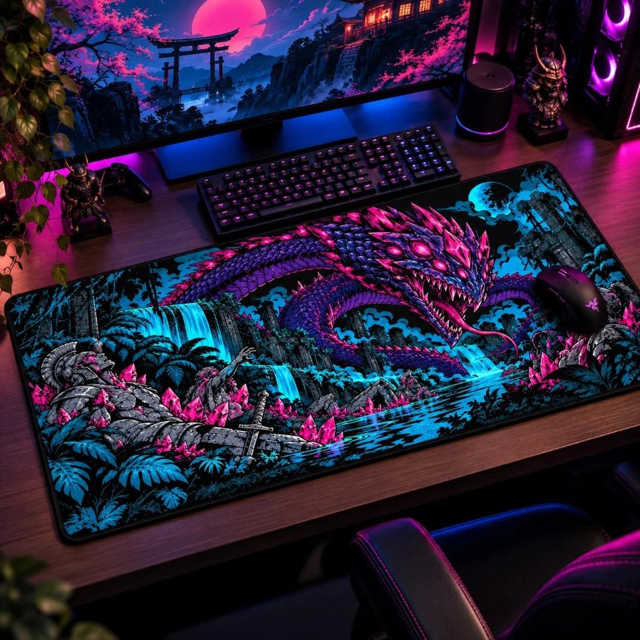 basilisk's gaze serpent gaming deskmat | xl extended mouse pad - fictioo