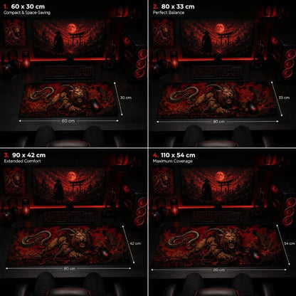 Chimera deskmat size comparison, Medium Large and XL extended mouse pad - Fictioo