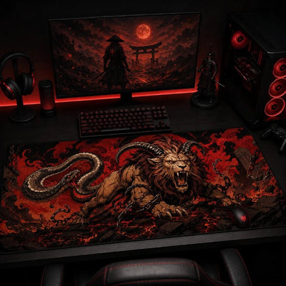 Chimera gaming deskmat on a PC desk setup - XL extended mouse pad - Fictioo