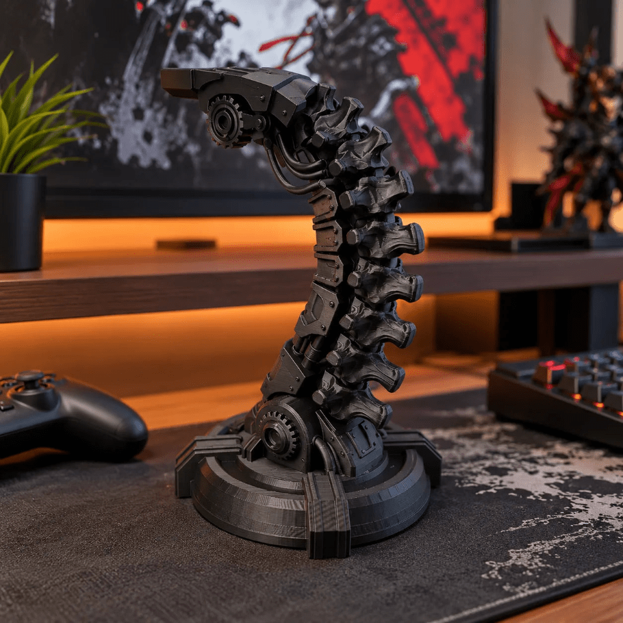 cyber spine headphone stand | biomechanical gaming desk decor - fictioo