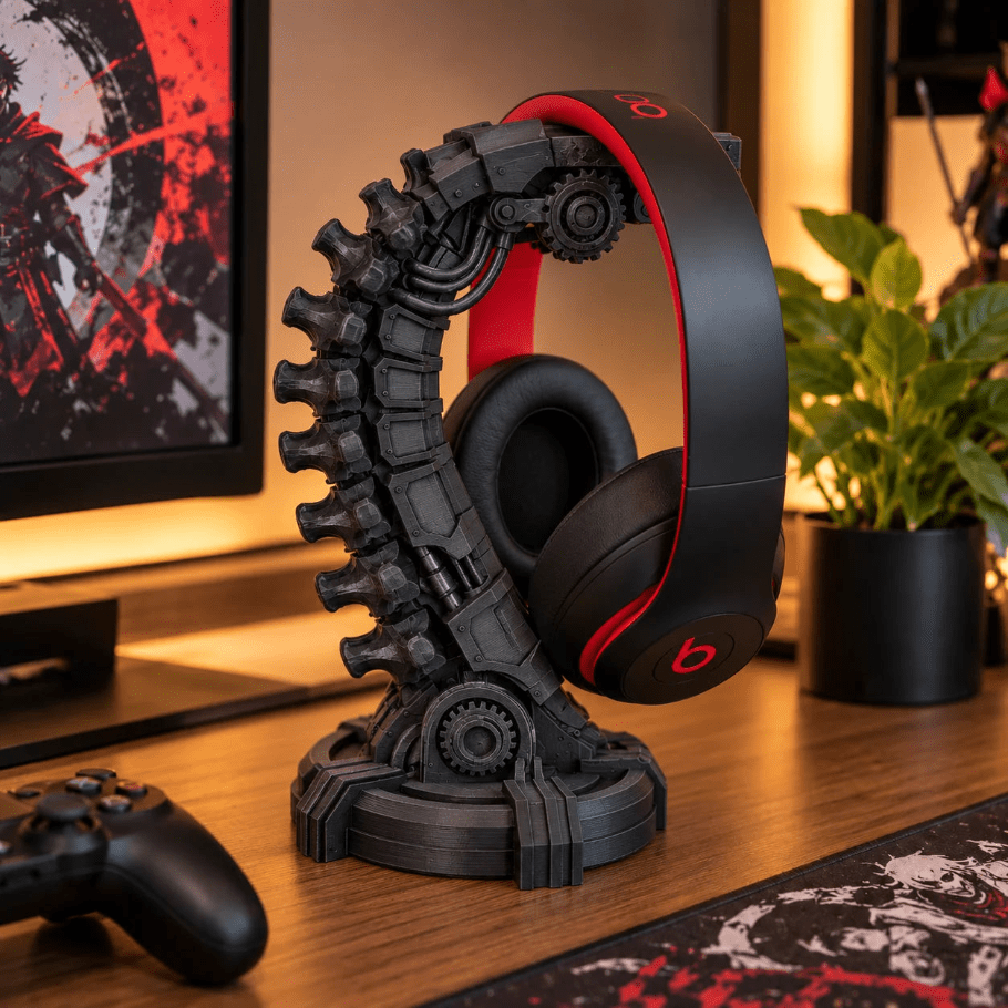cyber spine headphone stand | biomechanical gaming desk decor - fictioo
