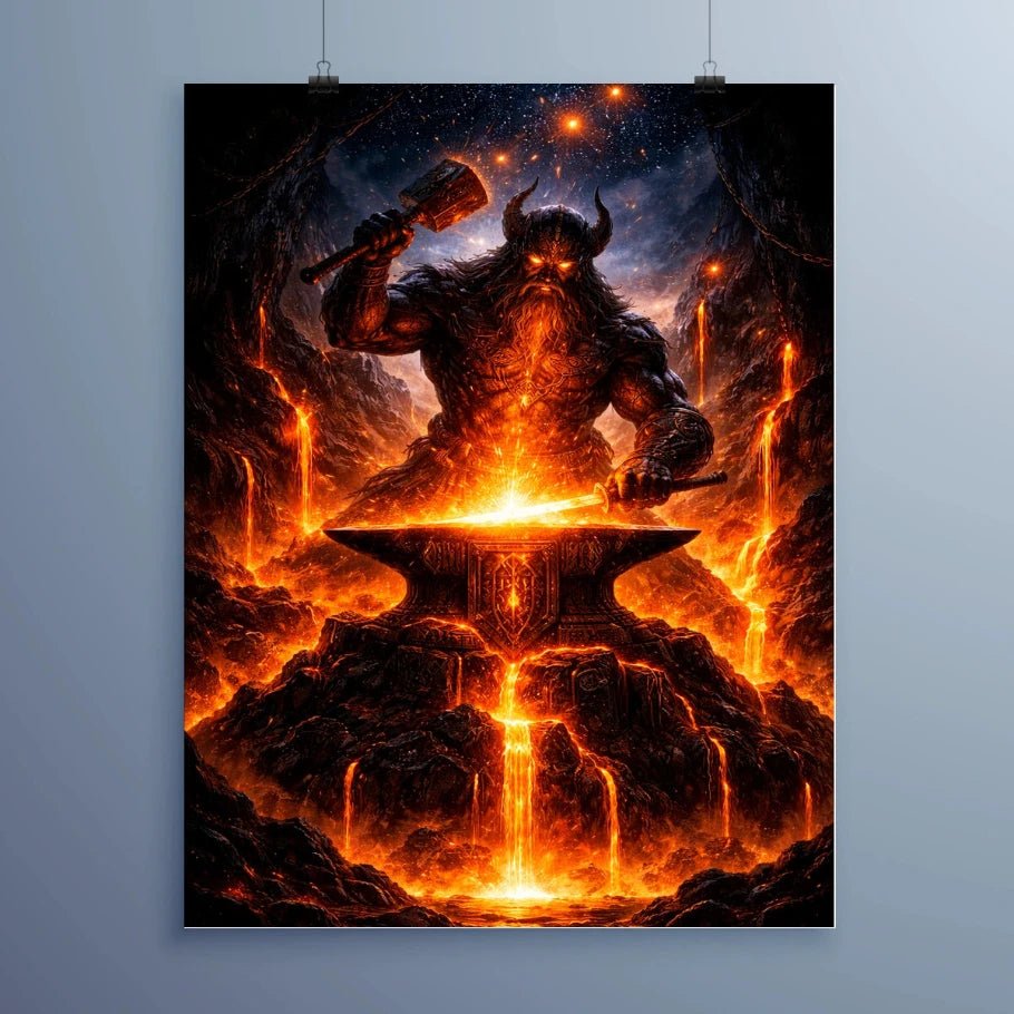 forge of the gods – mythic blacksmith metal poster - fictioo