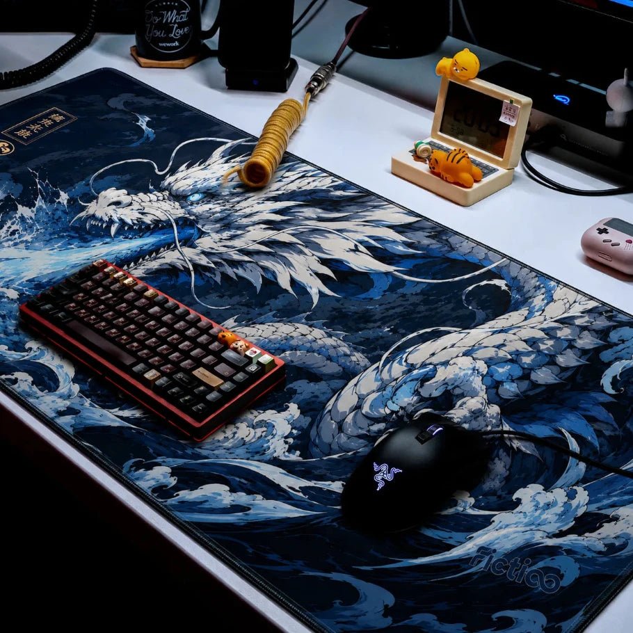 frost wyvern dragon gaming deskmat | xl extended mouse pad - fictioo