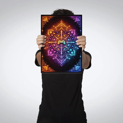 Gaming Mandala – Neon Sacred Controller Metal Poster - Fictioo