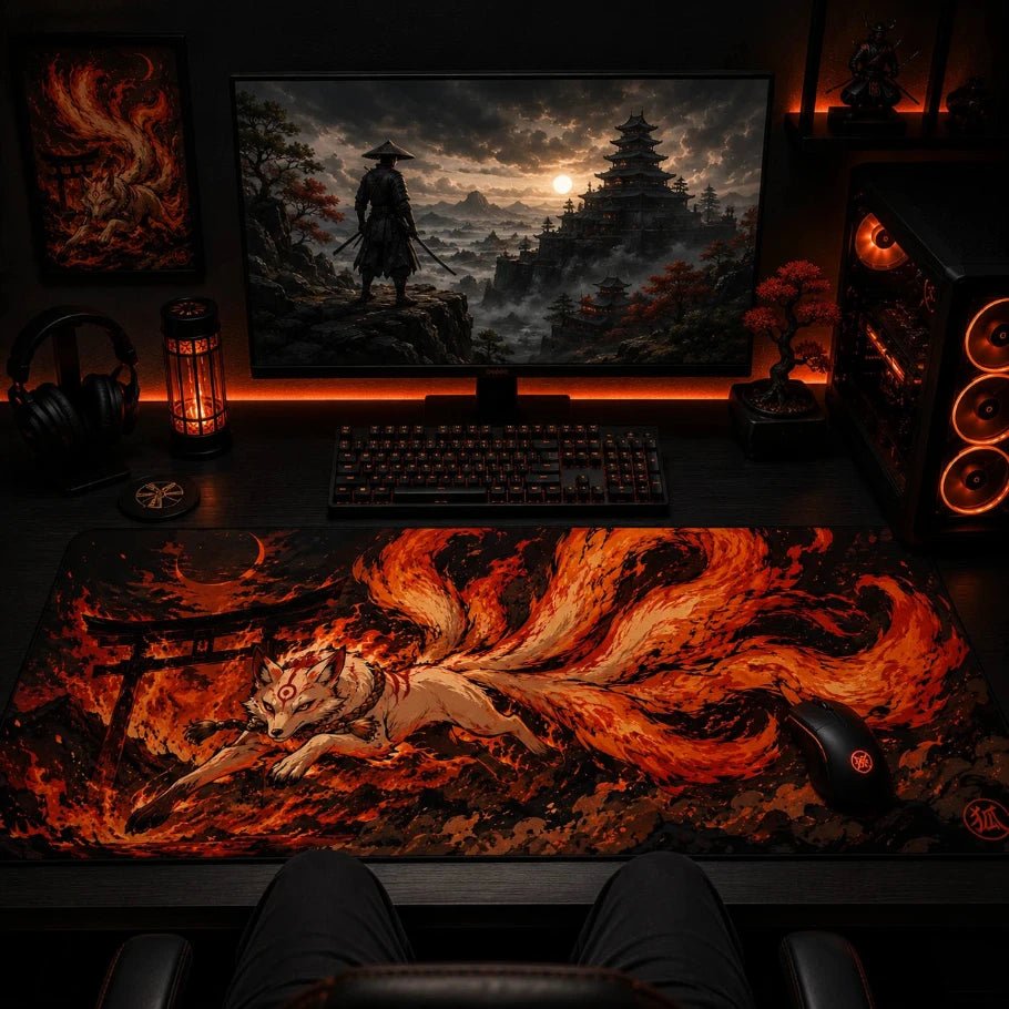 nine-tailed fox xl gaming mousepad with keyboard and mouse - fictioo