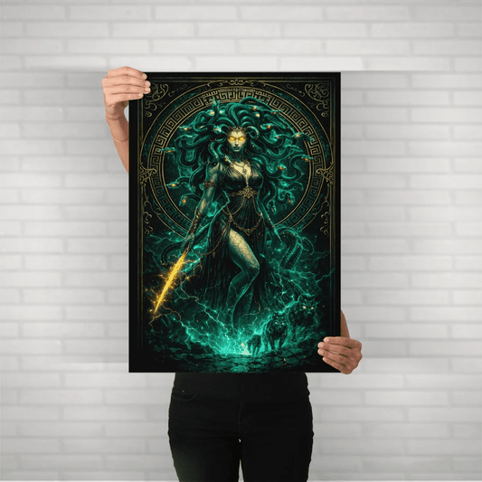 Medusa Ascendant – Mythic Gorgon Metal Poster - Fictioo