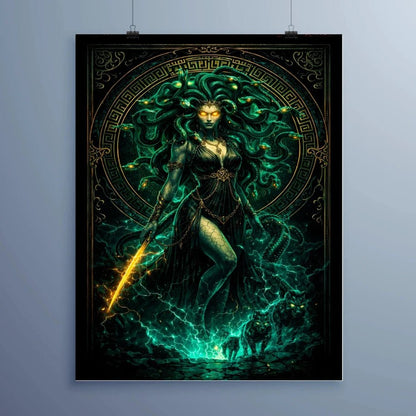 Medusa Ascendant – Mythic Gorgon Metal Poster - Fictioo