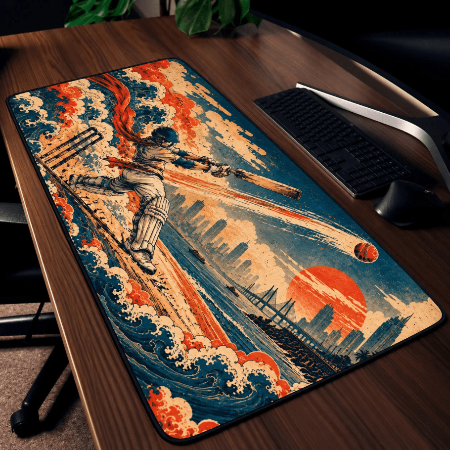 Mumbai Cricket Batsman Gaming Deskmat | XL Extended Mouse Pad - Fictioo