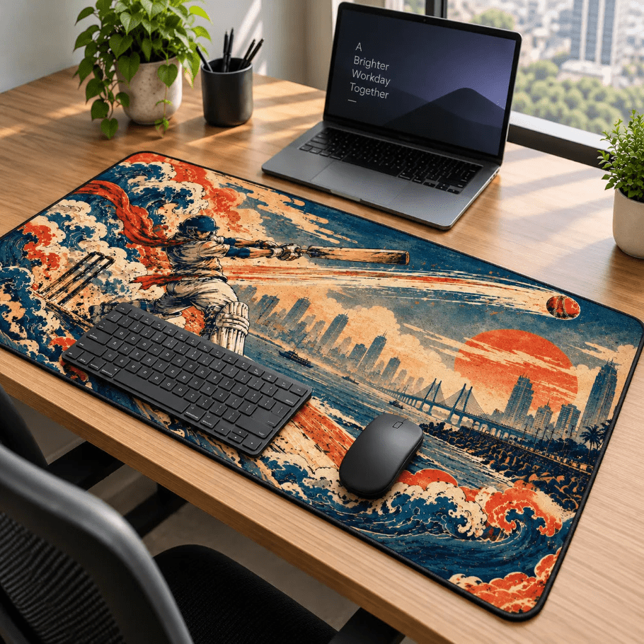 mumbai cricket batsman gaming deskmat | xl extended mouse pad - fictioo