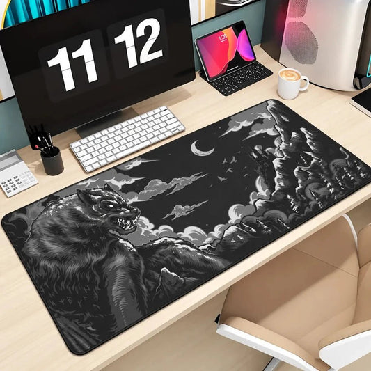 Night Predator Wolf Gaming Deskmat | XL Extended Mouse Pad - Fictioo