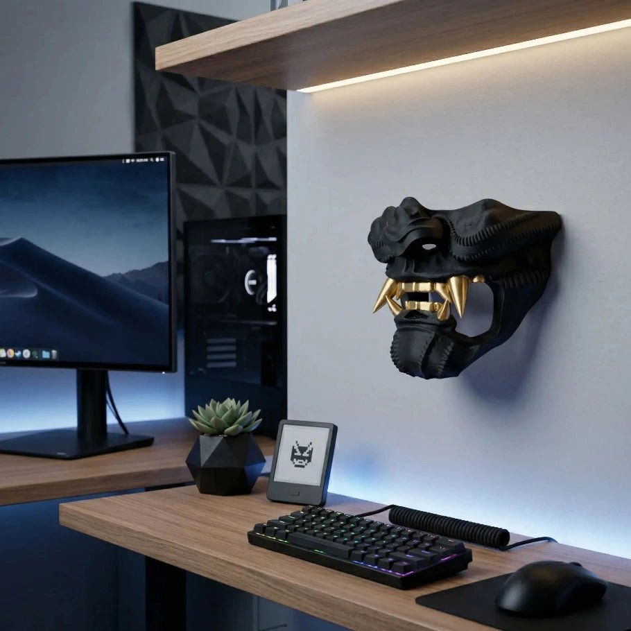 oni demon mask katana wall mount - fictioo