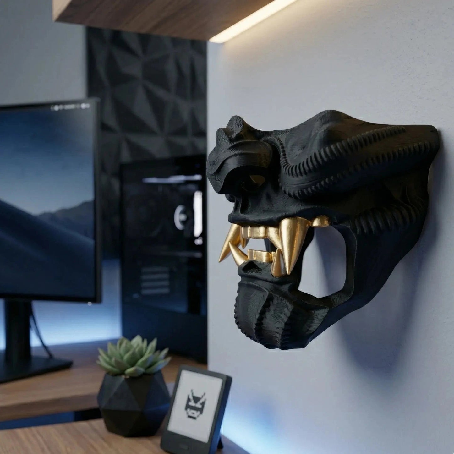 oni demon mask katana wall mount - fictioo