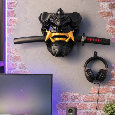 Oni Demon Mask Katana Wall Mount - Fictioo