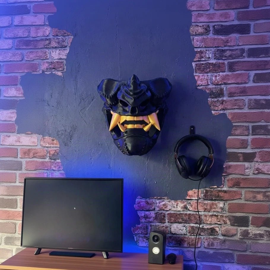 oni demon mask katana wall mount - fictioo