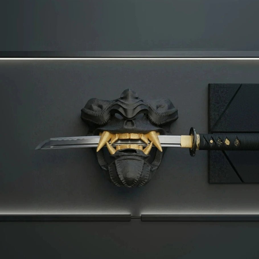 oni demon mask katana wall mount - fictioo