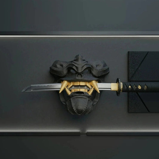 Oni Demon Mask Katana Wall Mount - Fictioo