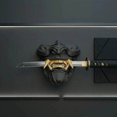 Oni Demon Mask Katana Wall Mount - Fictioo