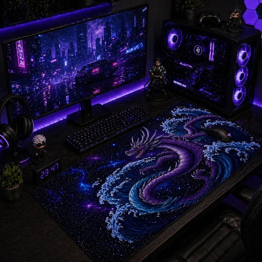 purple cosmic dragon deskmat - fictioo
