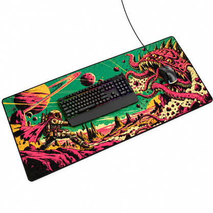 Retro Space Bounty Hunter Gaming Deskmat | XL Extended Mouse Pad - Fictioo