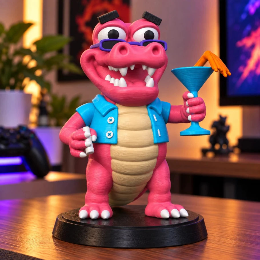 Sunny Snapjaw Beach Gator Figurine on a gaming desk side view