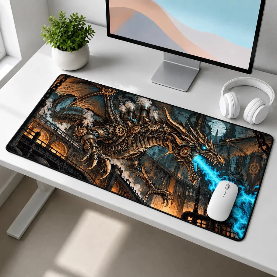 Steamforged Mecha Dragon Gaming Deskmat | XL Extended Mouse Pad - Fictioo