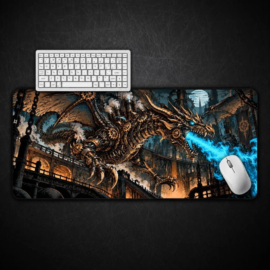Steamforged Mecha Dragon Gaming Deskmat | XL Extended Mouse Pad - Fictioo