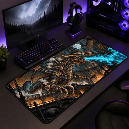Steamforged Mecha Dragon Gaming Deskmat | XL Extended Mouse Pad - Fictioo