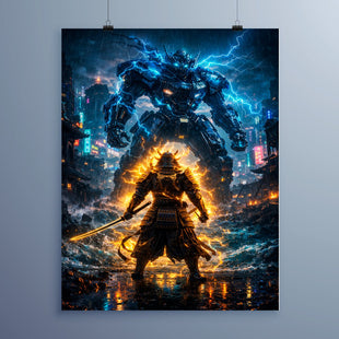 Stormbreaker: Samurai vs Cyber Titan Metal Poster - Fictioo
