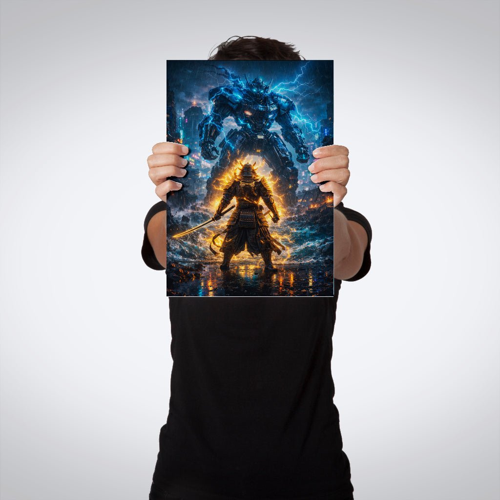 stormbreaker: samurai vs cyber titan metal poster - fictioo