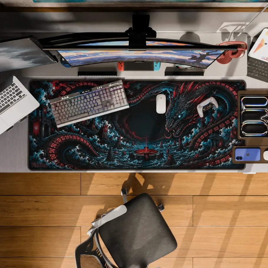 world serpent eternal coil gaming deskmat | xl extended mouse pad - fictioo