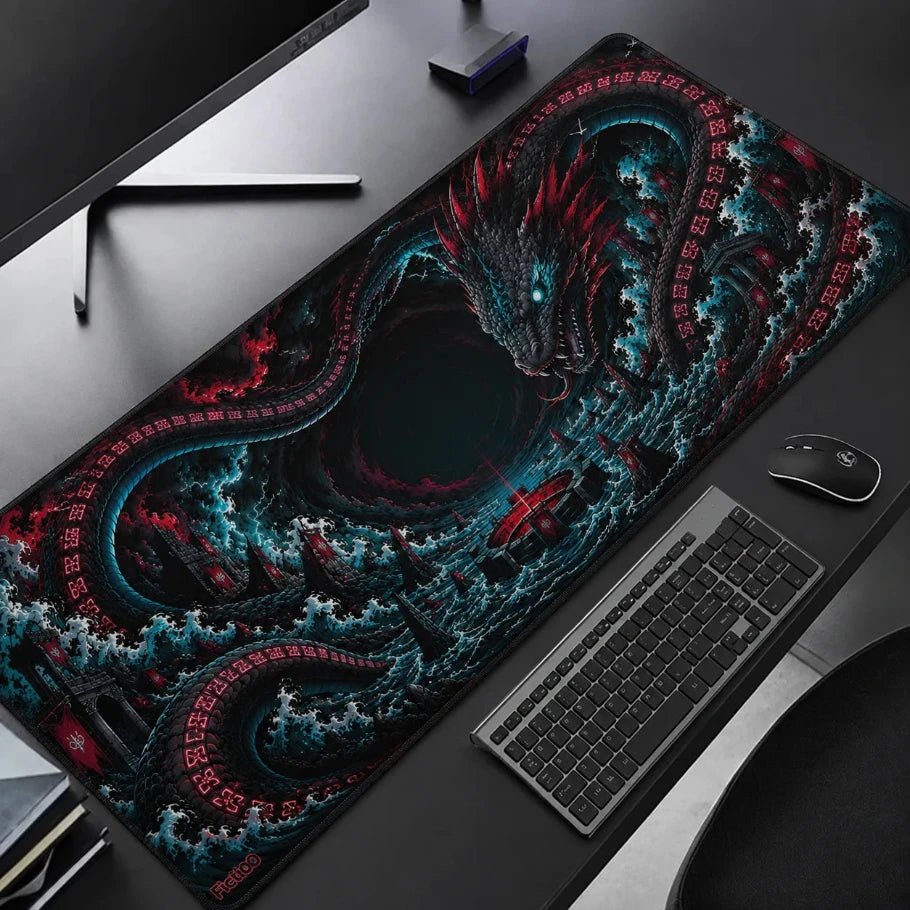 world serpent eternal coil gaming deskmat | xl extended mouse pad - fictioo
